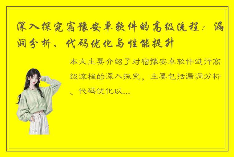 深入探究宿豫安卓软件的高级流程：漏洞分析、代码优化与性能提升
