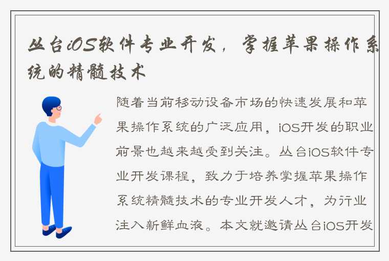 丛台iOS软件专业开发，掌握苹果操作系统的精髓技术