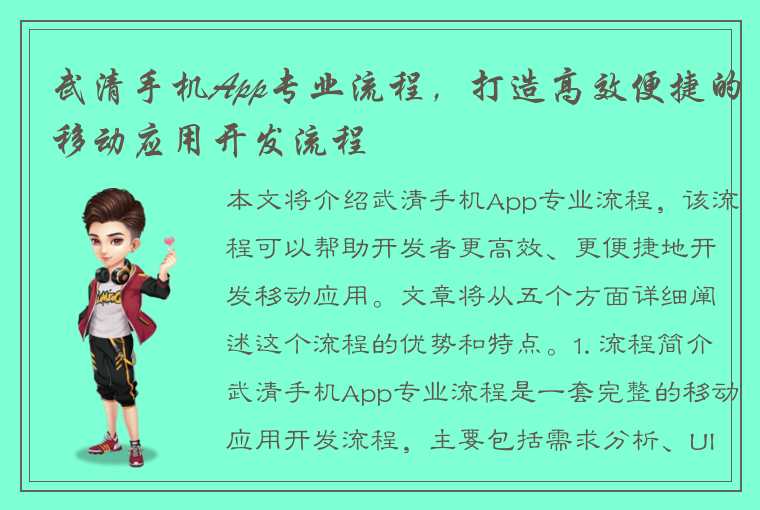 武清手机App专业流程，打造高效便捷的移动应用开发流程