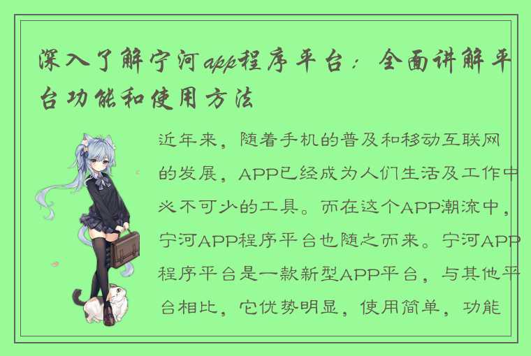 深入了解宁河app程序平台：全面讲解平台功能和使用方法