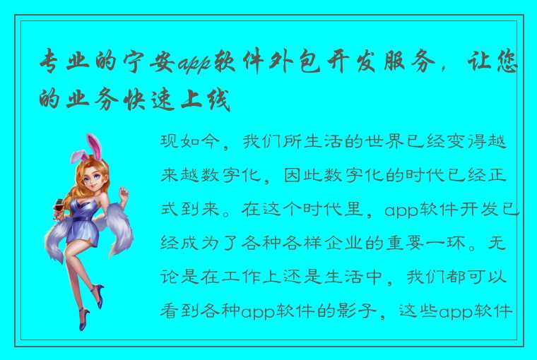 专业的宁安app软件外包开发服务，让您的业务快速上线